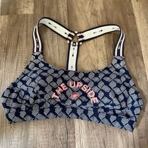 The Upside Navy Geometric Sports Bra with White Accents